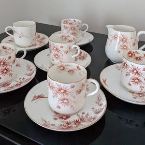 Vintage Bishop and Stonier Set of 6 China Tea Cups and Saucers Plus Milk Jug 1930s Pretty Afternoon Tea