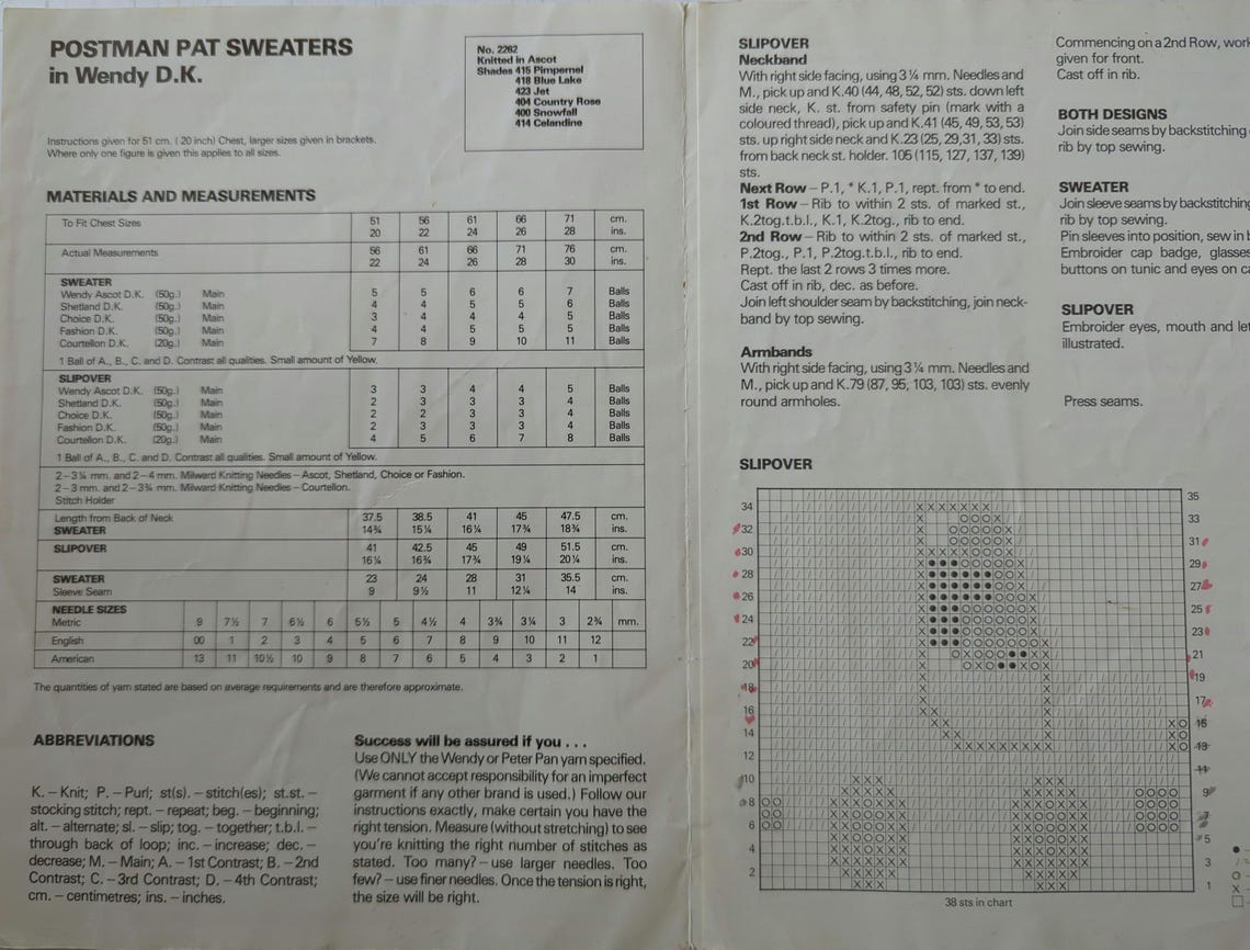 Wendy Knitting Pattern for Postman Pat Sweaters - Etsy