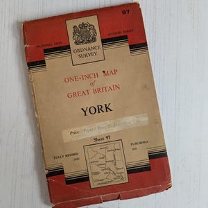 1955 Ordnance Survey One-Inch Paper Map YORK Vintage