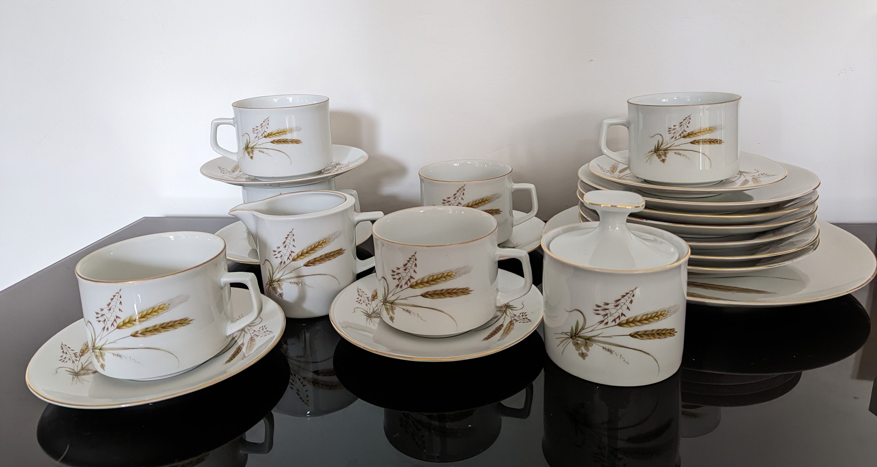 Vintage Winterling Bavaria Tea Set: Wheat Pattern, Gold Trim - Mid