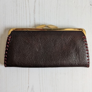 Vintage Women's Clasp Brown Real Leather Purse Coins Notes Money Keys 1960s Gift for Her