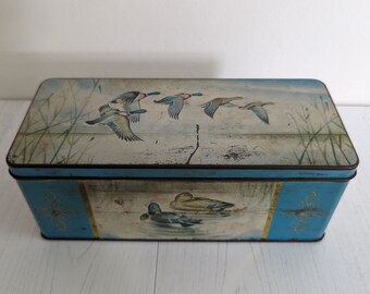 Vintage Jacob & Co Keks-Cracker-Dose verziert mit Enten-Vintage Zinn-Sammlerstück