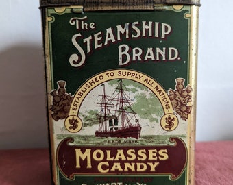 Vintage Antik The Steamship Brand Molasse Candy Tin Souvenir Scottish National Ausstellung 1911 Sammlerstück