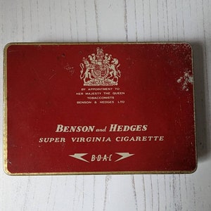 Vintage 1960s Benson and Hedges Super Virginia Cigarette Tin Packed for BOAC Cigarette Box Tobacciana
