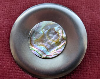 Abalone Shell 1970s Peak Mid-Century Modern Stainless Steel Brooch Gift for Her