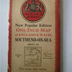 1940er Jahre Landkarte von Southend-on-Sea Vintage, 1 Inch Stoffkarte