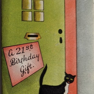Cartão de felicitações de aniversário de 21 anos vintage não escrito, década de 1950