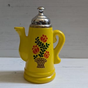 Avon Koffee Klatch Lemon Velvet Bath Foam Bottle Yellow Glass with Floral Design Vintage 1970s Gift for Her