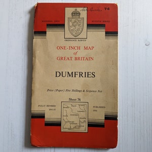 Dumfries Vintage Landkarte 1951-53 Ordnance Übersichtskarte von Großbritannien Landkarte Dumfries Schottland