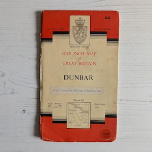 1963 Ordnance Survey One-Inch Paper Map Dunbar Vintage