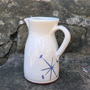 1990s Blanka Ollerias Ceramic Terracotta Pottery Jug Basque Region Pottery White Blue
