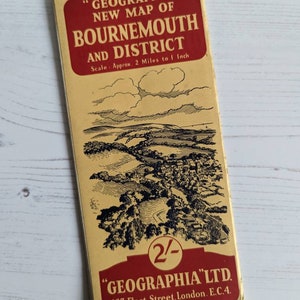 Vintage Geographica nieuwe kaart van Bournemouth en districtskaart uit de jaren 40