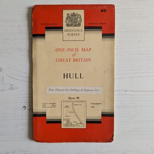 1962 Ordnance Survey One-Inch Paper Map Hull Vintage