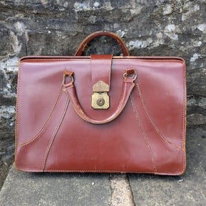 Vintage Brown Leather Briefcase Documents Case Full of Character