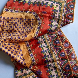 Vintage Scarf / Headscarf Acetate Satin Delicate Floral Pattern Scarf 1950s Autumnal Colours Gift