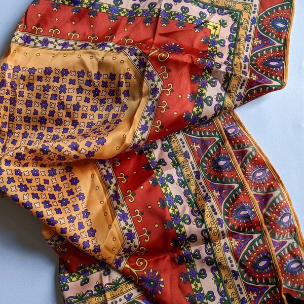 Bufanda vintage / pañuelo en la cabeza acetato satinado delicado patrón floral bufanda 1950s colores otoñales regalo