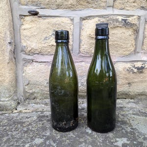 Two Vintage Antique Green Glass Beer Bottles Circa 1900s Whittle Springs Brewery and Collinsons of Blackpool