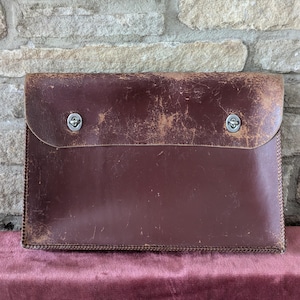 Battered Vintage Brown Leather Document Case Full of Character Briefcase