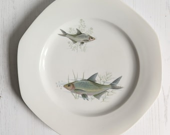 Large Vintage Fish Design Ceramic Plate Mid-century Selfmann Weiden Bavaria West Germany
