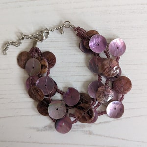 Vintage Mother of Pearl Purple Disc Bracelet Retro