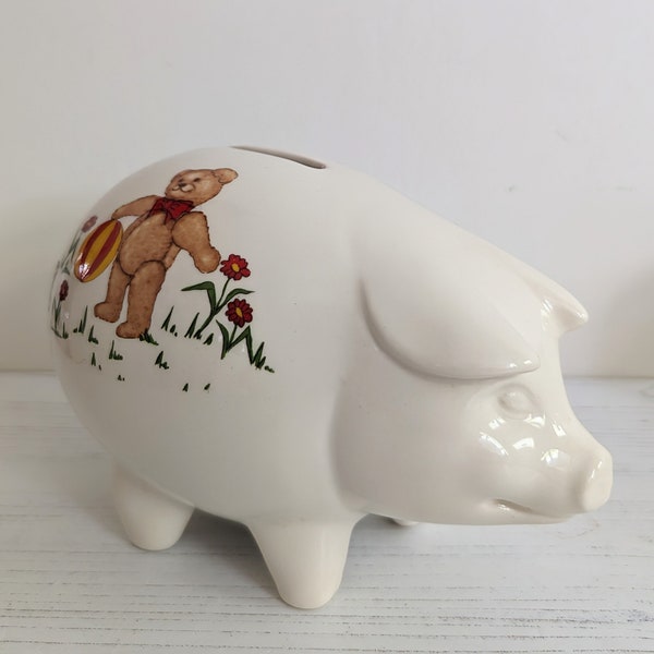 Mason's Ironstone Ceramic Money Box Piggy Bank Teddy Bear Decoration 1984 Vintage Nostalgic