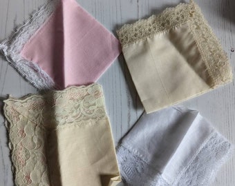 Four Vintage Ladies Handkerchiefs Lace Edging Unused