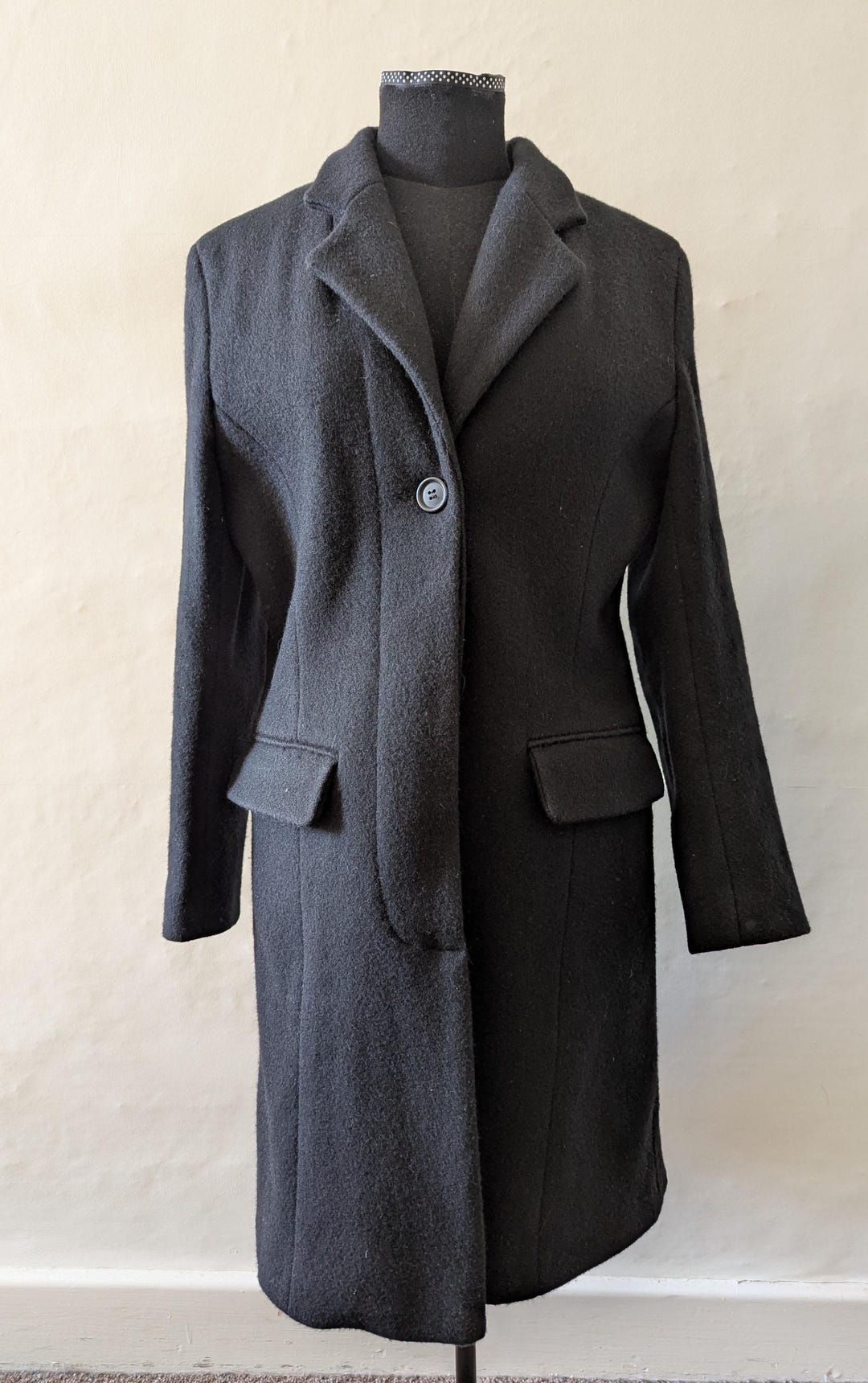 Manteau noir en mélange de laine C&A Clockhouse vintage des