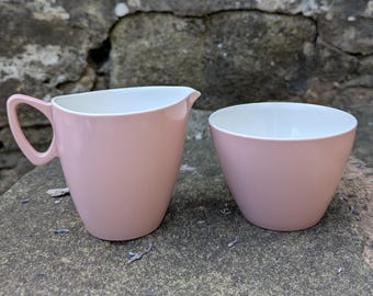 Vintage Melmex Jug & Sugar Bowl Set: Dusky Pink 1960s Melamine