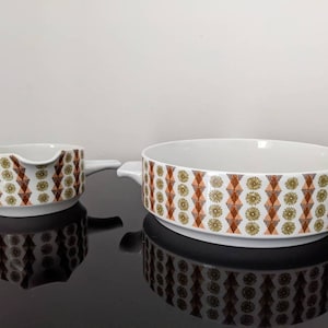 Midwinter Chevron Ceramic Serving Bowl Set: 1950s Jessie Tait Design