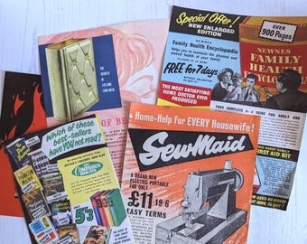 Encartes publicitários de revistas das décadas de 1950 e 1960: peças vintage para decoupage e diários.