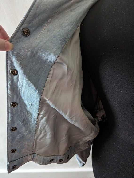 1980s Pale Blue Leather Blouson Style Jacket Cowb… - image 5