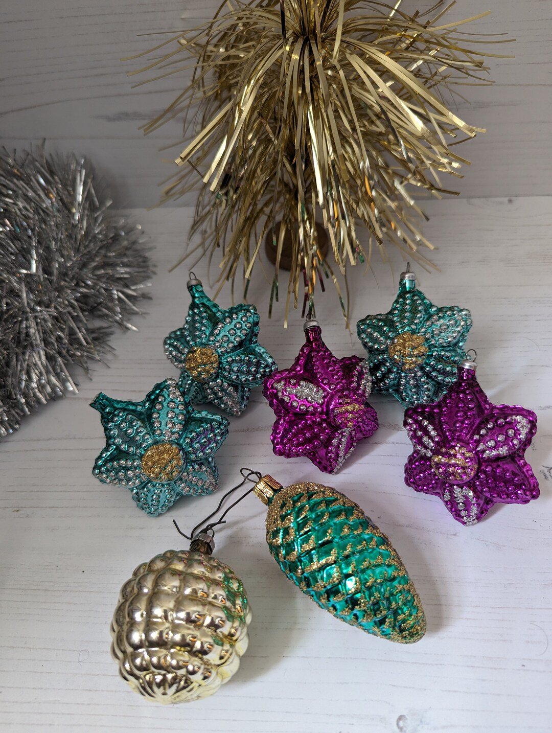7 X Vintage Christmas Tree Baubles 1980s Etsy
