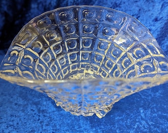 Vintage 1940s Art Deco Style Clear Pressed Glass Fruit Bowl Flower Bowl