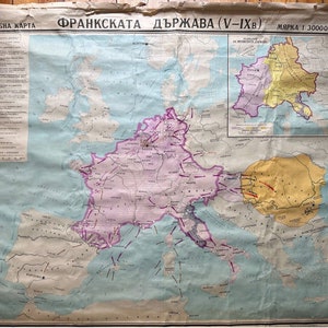 Mappa della scuola in lino vintage del 1972 dello stato franco dell'VIII secolo