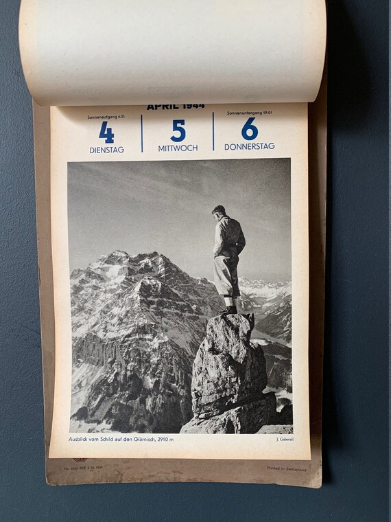 Jean Gaberell WALL CALENDAR for 1944, Switzerland Photos - Etsy
