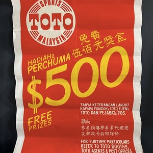 Original 1969 MALAYSIA Lotterie TOTO LOTTO Werbekampagne