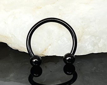 Black Horseshoe Septum Piercing / Daith Earring / Helix Earring / Cartilage Earring, Surgical Steel, Externally Threaded