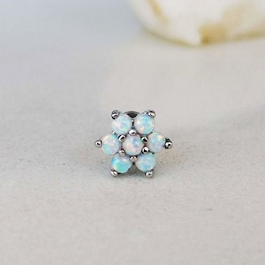 Flower Earring / Stud Earring / Conch Earring / Helix Earring / Tragus Stud / Labret Stud / Medusa Stud with Opal Gemstones, 16g