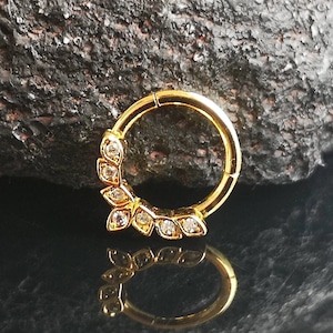 Septum Ring with Zirconia Crystals / Hinged Septum Clicker / Septum Hoop Ring / Daith Earring, Gold / Silver / Black, Surgical Steel, 16g