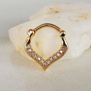 Egyptian Design Gold Septum Ring / Daith Earring / Cartilage Earring with Crystals, 16G