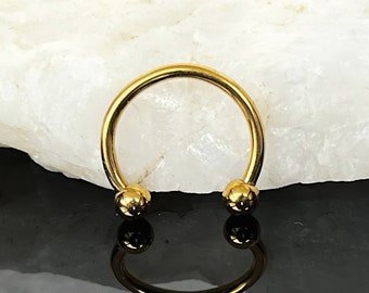 Gold Horseshoe Septum Piercing / Daith Earring / Helix Earring / Cartilage Earring, Surgical Steel, Externally Threaded