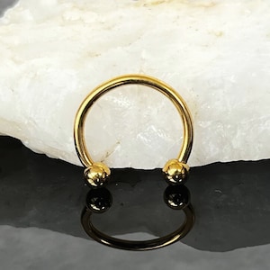 Gold Horseshoe Septum Piercing / Daith Earring / Helix Earring, Surgical Steel, 14G, 16G, 18G / 6mm, 8mm, 10mm, 12mm / Small and Large