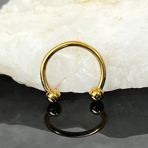 Gold Horseshoe Septum Piercing / Daith Earring / Helix Earring / Cartilage Earring, Surgical Steel, Externally Threaded