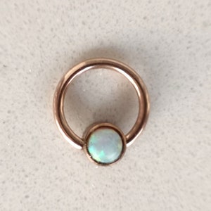 Small Daith Earring / Septum Ring, Rose Gold plated Titanium with Opal, 16g