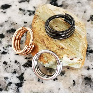 Triple Hoop Septum Clicker Ring / Lip Ring / Nose Ring / Helix Earring / Cartilage Earring / Earlobe Earring, Silver / Rose Gold / Black