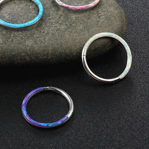 Seamless Opal Septum Clicker Ring / Nose Hoop Ring / Daith Earring / Helix Earring / Earlobe earring / Cartilage Earring, Surgical Steel,16g