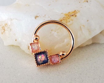 Statement Septum Ring / Daith Earring / Cartilage Earring / Captive Bead Ring with Opals, Rose Gold, Silver, 16g