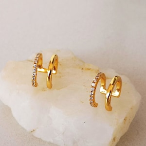 Small Ear Cuffs / Huggie Hoops / Clip On Earrings / Helix Earrings with Crystals, Gold, Silver, 2 Pieces, Sterling Silver