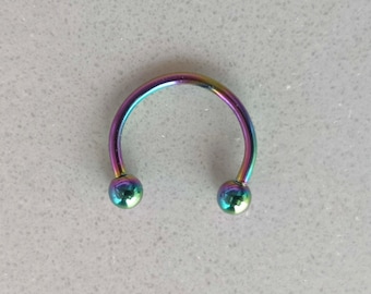 Rainbow Horseshoe Septum Piercing / Daith Earring / Helix Earring / Cartilage Earring, Surgical Steel, Externally Threaded, 16g