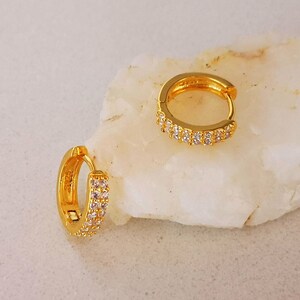 Ear Cuffs / Small Hoop Earrings / Earlobe Earrings with Crystals, Gold, Silver, 18g, 2 Pieces, Sterling Silver